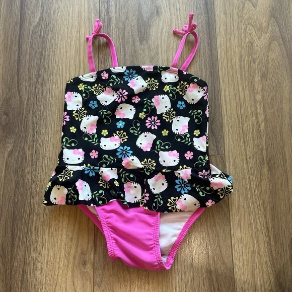Y2K Hello Kitty Bathing Suit – Size 2T – Black & Pink Toddler Swimsuit - Picture 1 of 6